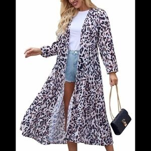 Leopard Print Long Kimono Cardigan Coverup BRAND NEW